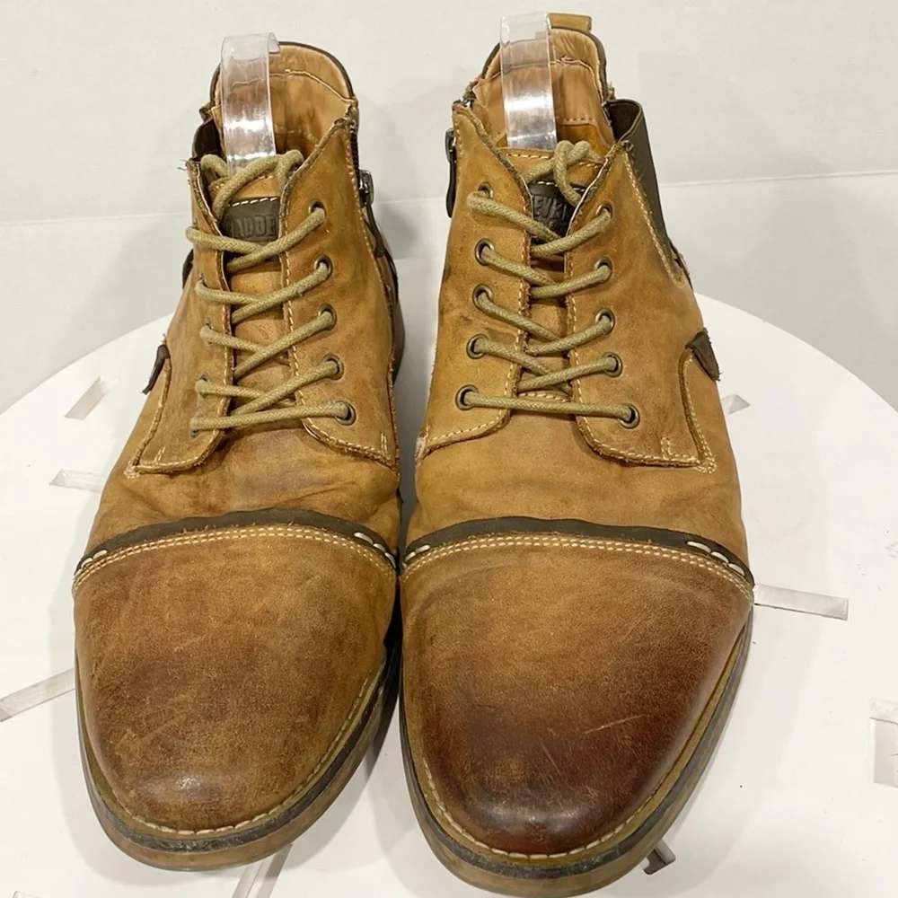 Steve Madden‎ Mens Genuine Leather Sz 10.5 Proxy Cap Toe Boot Tan PROX01M1